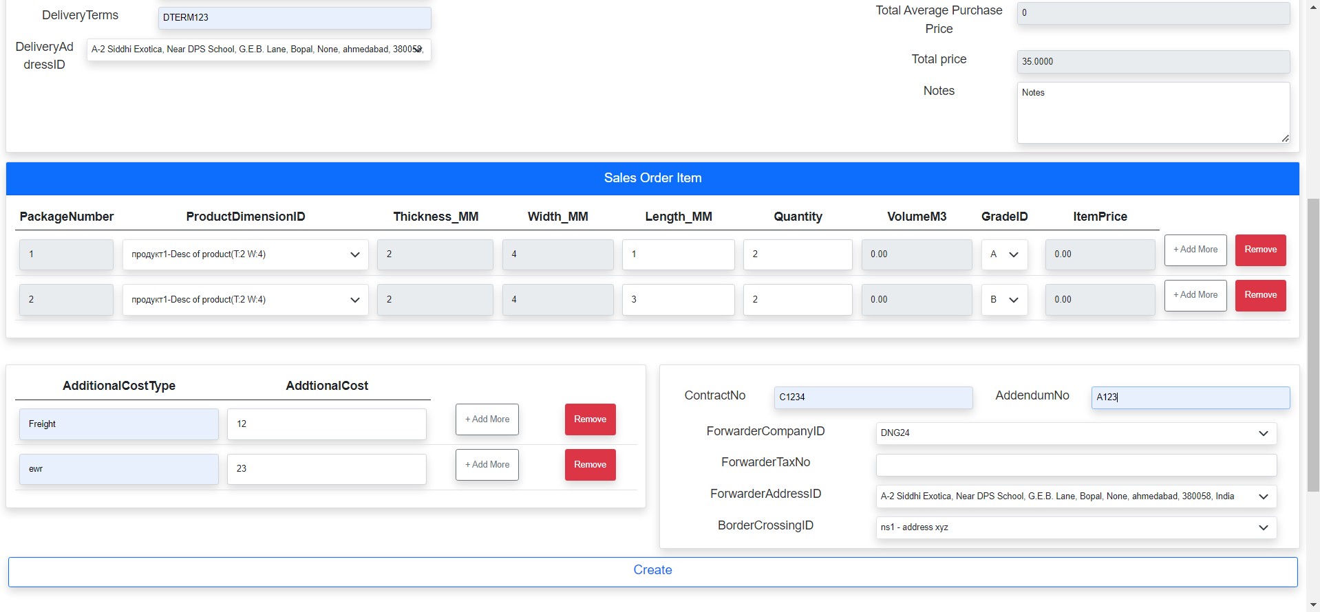 Create Sales Order Items